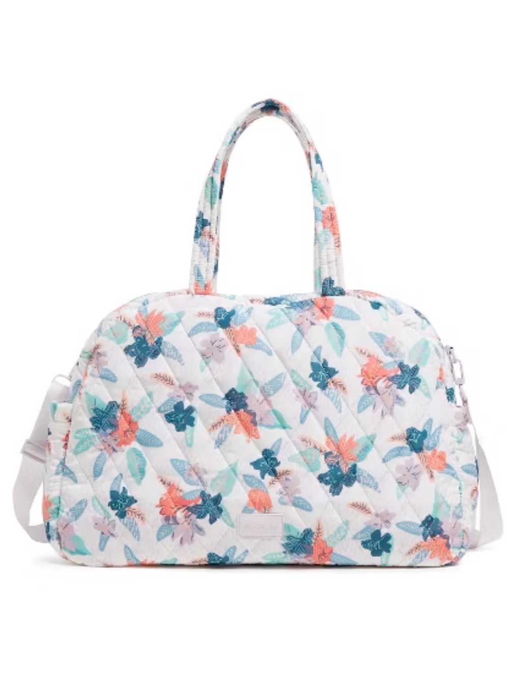 New Vera Bradley Quilted Floral Grand Traveler Bag in White with Coral & Teal